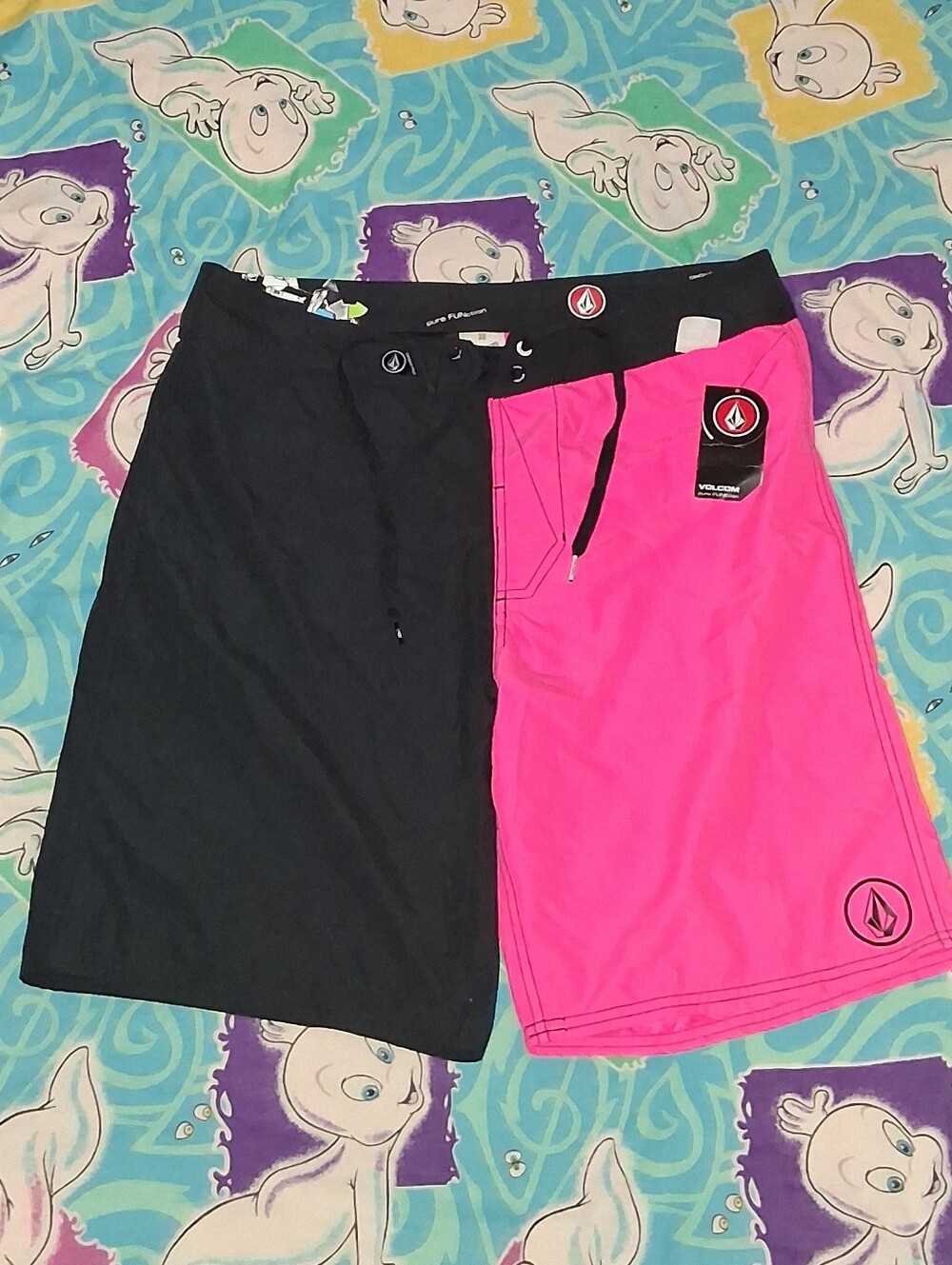 New Y2K Volcom Pure Function Black & Pink Board Shorts